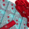 Blue & Red Mirror Embroidered Lawn 3-Piece Dress