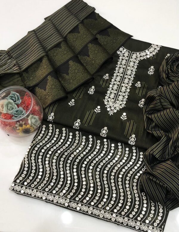 Dark-Green 3 PC Embroidered Dress