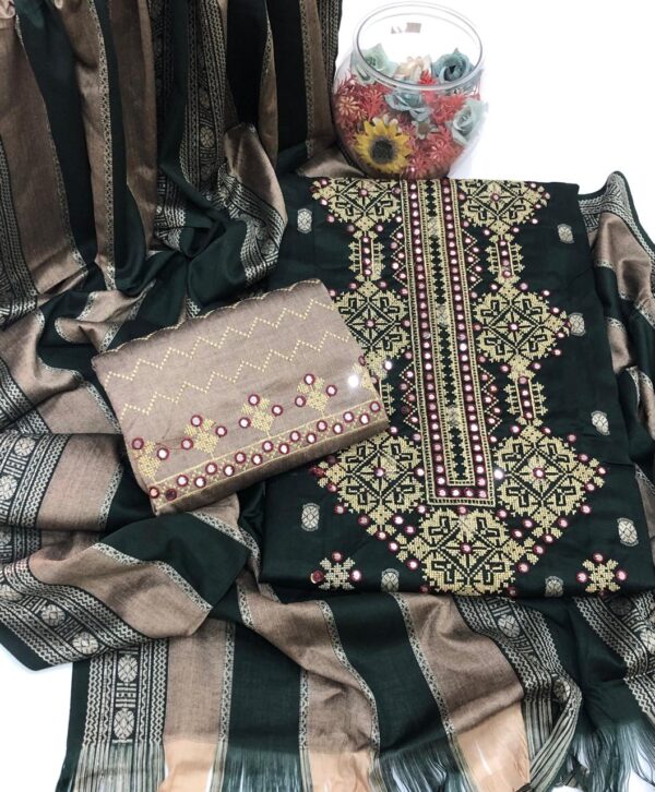 Green Staple Jacquard Embroidered Dress