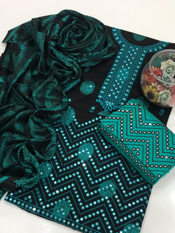 Green-Black Staple Jaccard Embroidery Dress