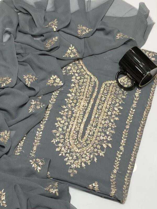 Grey Crinkle Chiffon 2PC Cotton Dress