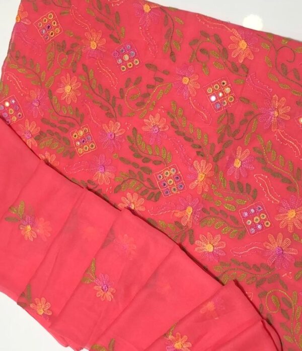 Light Pink Bamber Chiffon Mirror Work Dress - Image 2