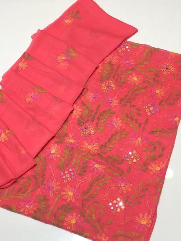 Light Pink Bamber Chiffon Mirror Work Dress