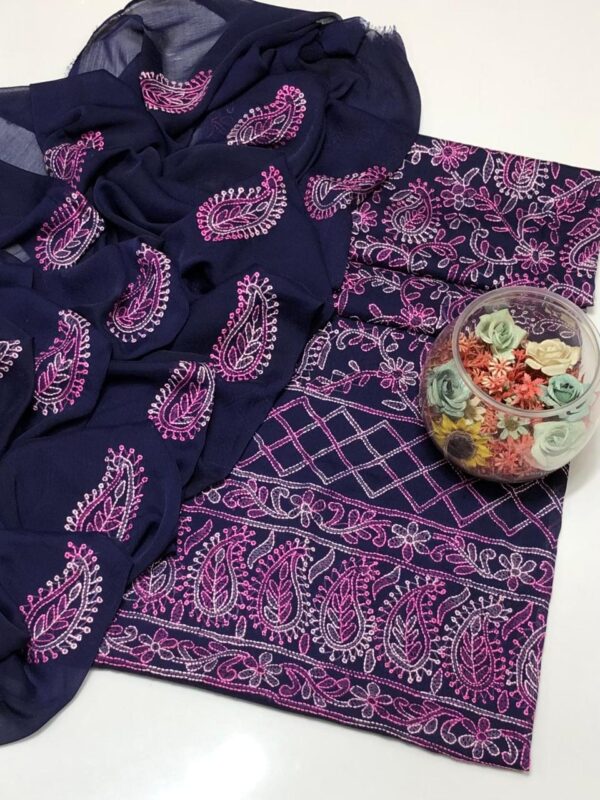 Purple 2 PC Bamber Chiffon Sheedo Chicken Kari Dress