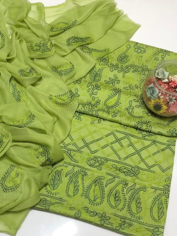 Sea Green Bamber Chiffon Kari Jaal Embroidery 2-Piece Dress