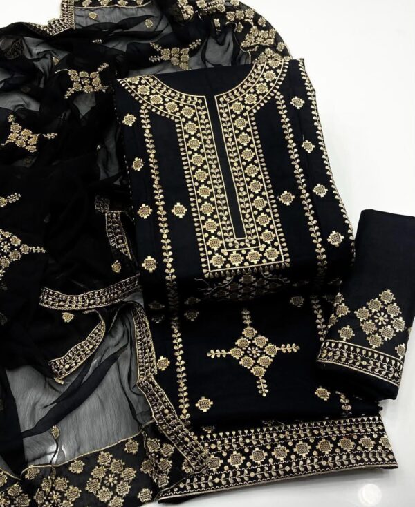 Black Cotton Lawn Patang Booti Embroidered 2 PC Dress with Chiffon Dupatta