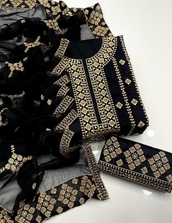 Black Cotton Lawn Patang Booti Embroidered 2 PC Dress with Chiffon Dupatta - Image 2