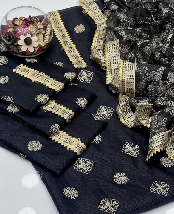 Black Khaddi Net Computer Cross Stitch Jaal Embroidery 2-Pc Dress