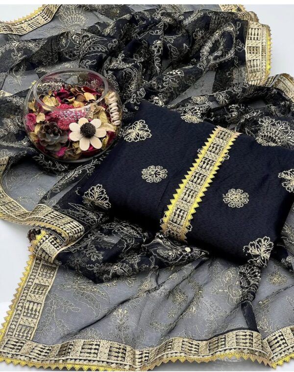 Black Khaddi Net Computer Cross Stitch Jaal Embroidery 2-Pc Dress - Image 2
