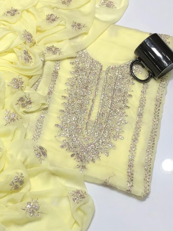 Yellow Crinkle Chiffon 2PC Embroidered Set