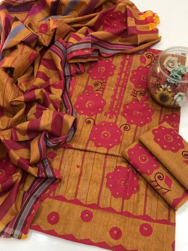 Yellow Khaddar Handmade Embroidery Set