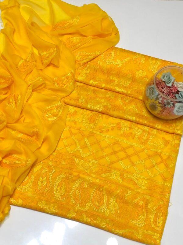 Yellow Elegance Bamber Chiffon Handmade Embroidered 2-Piece Dress