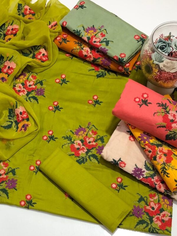 GTM Lawn Embroidered 3-Piece Dress Set with Chiffon Dupatta