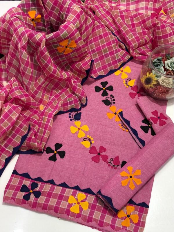 Khaddi Lawn 3-Piece Suit – Handmade Aplik Embroidered Shirt, Trouser & Dupatta - Image 3