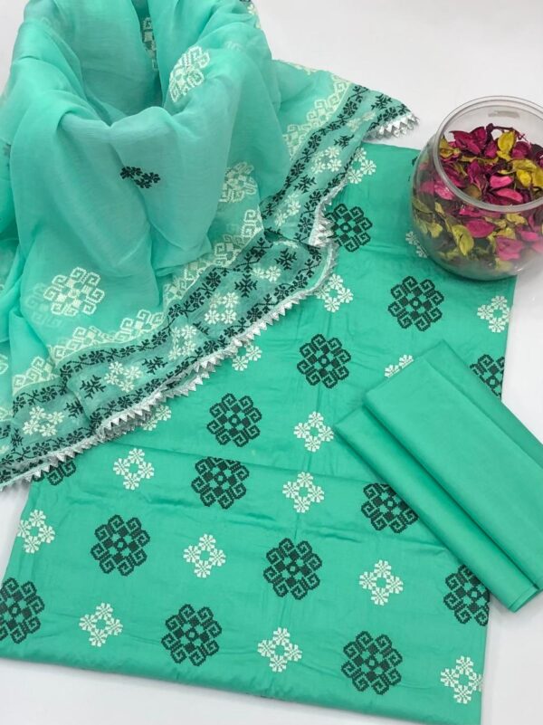 GTM Lawn Embroidered 3-Pc Dress – Booti Jaal Shirt & Chiffon Dupatta - Image 3