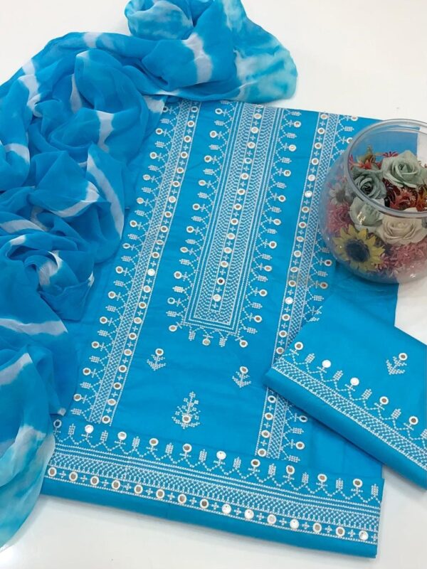 GTM Lawn Embroidery 3-Piece Set – Cross Stitch Shirt, Galla Daman Trouser & Chiffon Dupatta - Image 2
