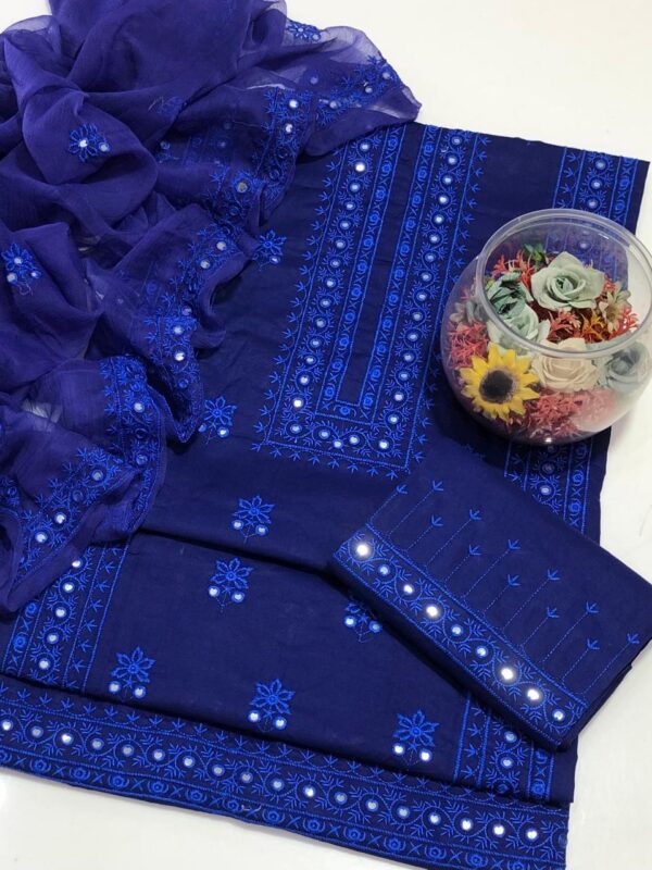 GTM Lawn 3-Piece Suit – 9mm Galla Daman Embroidered Shirt, Embroidered Trouser & Chiffon Embroidered Dupatta - Image 4