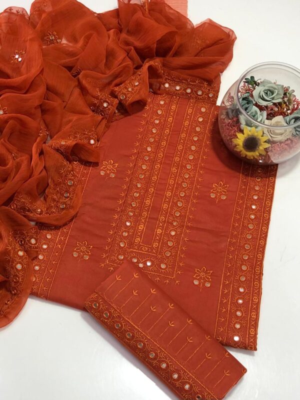 GTM Lawn 3-Piece Suit – 9mm Galla Daman Embroidered Shirt, Embroidered Trouser & Chiffon Embroidered Dupatta - Image 2