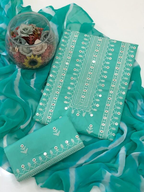 GTM Lawn Embroidery 3-Piece Set – Cross Stitch Shirt, Galla Daman Trouser & Chiffon Dupatta - Image 7
