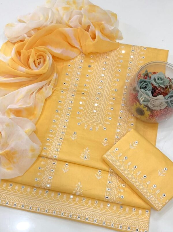 GTM Lawn Embroidery 3-Piece Set – Cross Stitch Shirt, Galla Daman Trouser & Chiffon Dupatta - Image 5