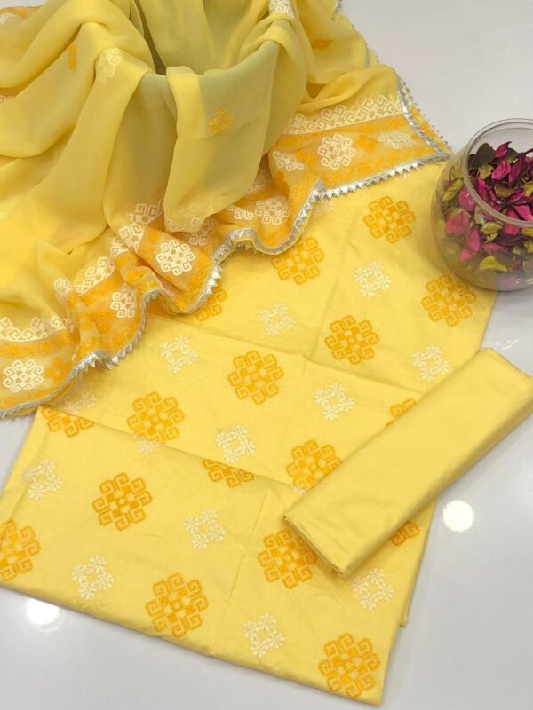 GTM Lawn Embroidered 3-Pc Dress – Booti Jaal Shirt & Chiffon Dupatta