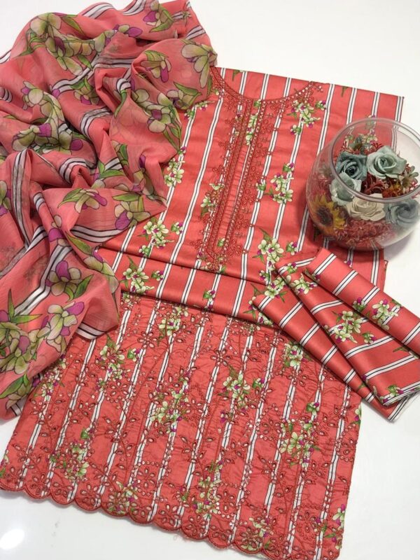 Bin Saeed 3-Piece Lawn Collection 2025 – Embroidered Shirt, Printed Trouser & Chiffon Dupatta - Image 7