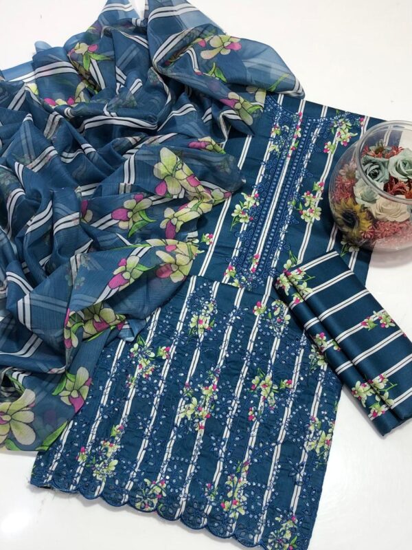 Bin Saeed 3-Piece Lawn Collection 2025 – Embroidered Shirt, Printed Trouser & Chiffon Dupatta - Image 6