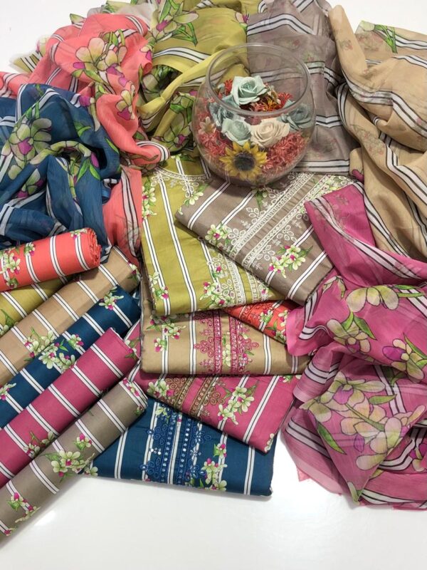 Bin Saeed 3-Piece Lawn Collection 2025 – Embroidered Shirt, Printed Trouser & Chiffon Dupatta