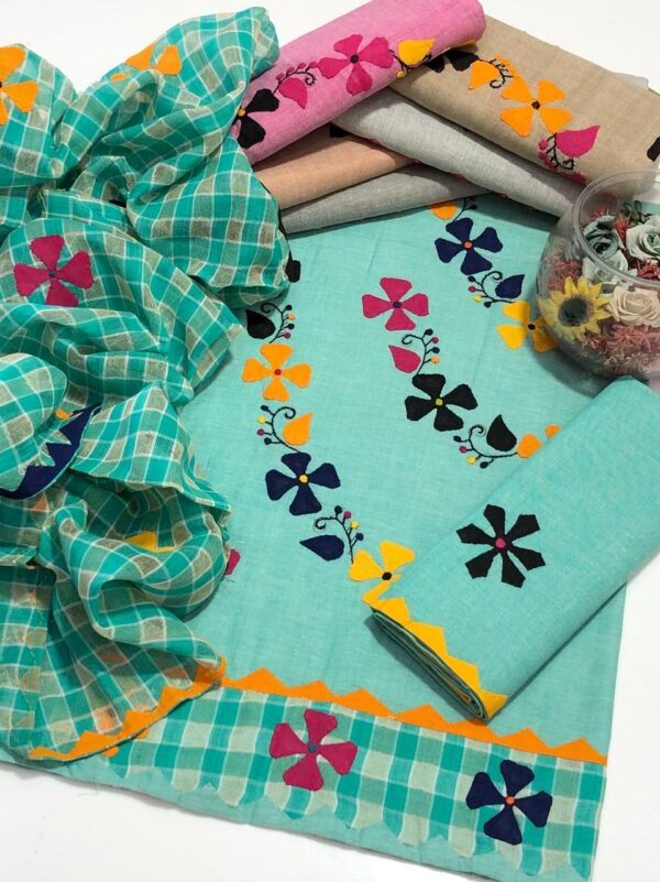 Khaddi Lawn 3-Piece Suit – Handmade Aplik Embroidered Shirt, Trouser & Dupatta - Image 2