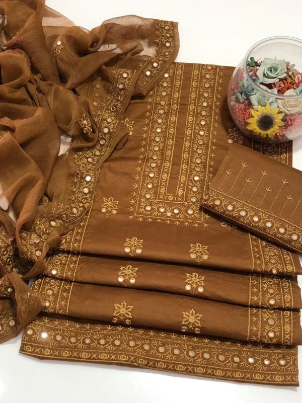GTM Lawn 3-Piece Suit – 9mm Galla Daman Embroidered Shirt, Embroidered Trouser & Chiffon Embroidered Dupatta - Image 6