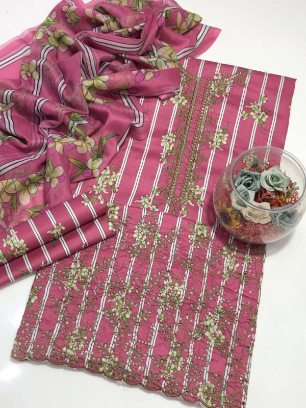 Bin Saeed 3-Piece Lawn Collection 2025 – Embroidered Shirt, Printed Trouser & Chiffon Dupatta - Image 4