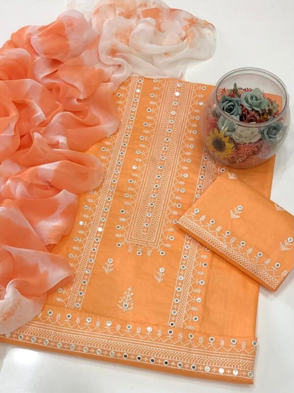 GTM Lawn Embroidery 3-Piece Set – Cross Stitch Shirt, Galla Daman Trouser & Chiffon Dupatta - Image 6